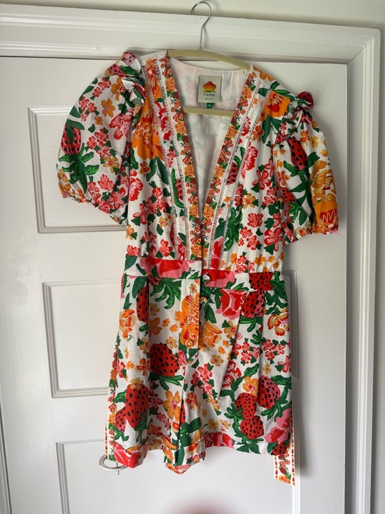 FARM Rio Dresses & Skirts - FARM Rio White Mini romper with Red Strawberry & Green Floral Print. Like NEW